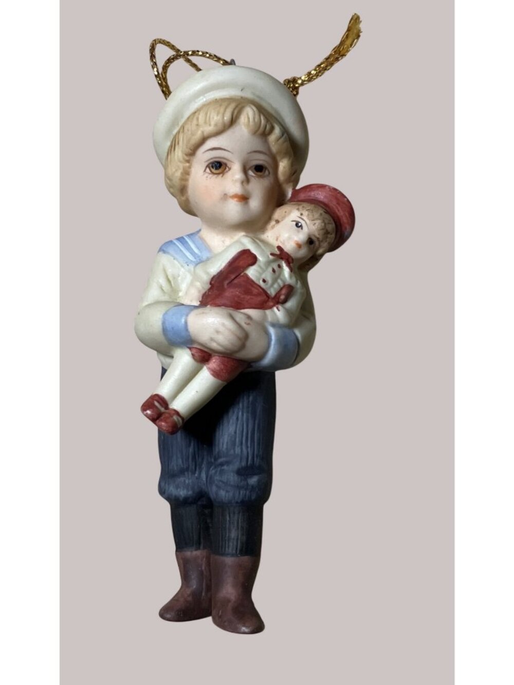 Jan Hagara Porcelain Stephen Boy and Doll Ornament Vintage 1988 Collectible